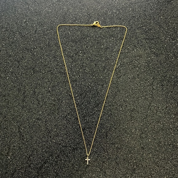 Women Baguette Crystal Gold Finish Cross 17 inches Necklace - Picture 2 of 4